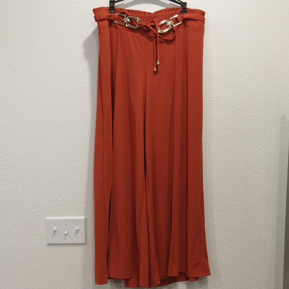 Ashley Stewart Rust Orange Wide-Leg Pants with Gold Accents